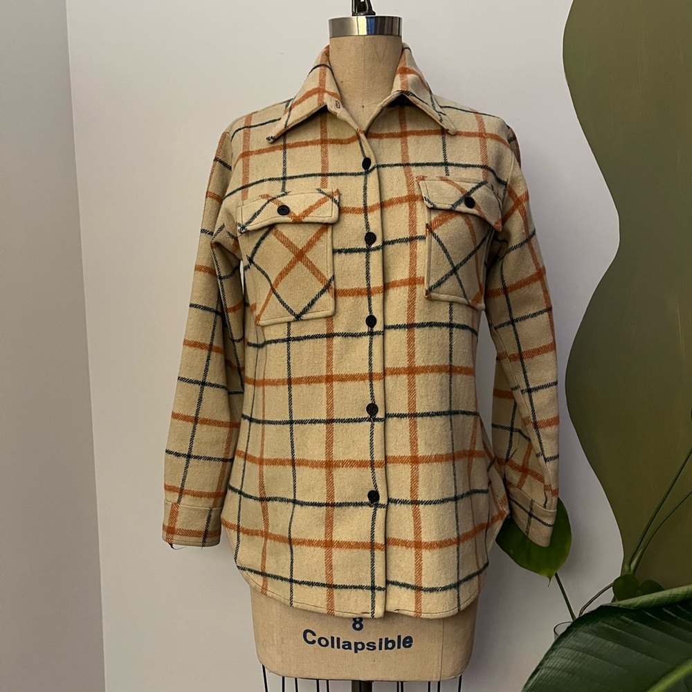 Vintage wool plaid button down shacket XS